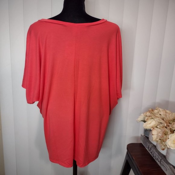 NWT Women's Super Comfy Boat Neck Dolman Dress Tunic Blouse Top Shirt Coral 2X - Picture 3 of 9